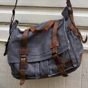 Grey canvas and leather satchel/computer bag
